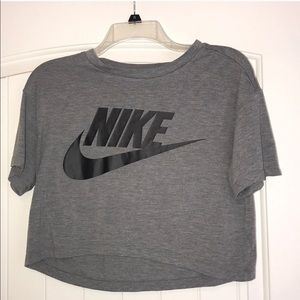 Gray cropped Nike workout shirt